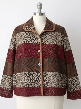 White Stag VTG 90s Mixed Print Fall Earth Tone Tapestry Statement Jacket Size 2X
